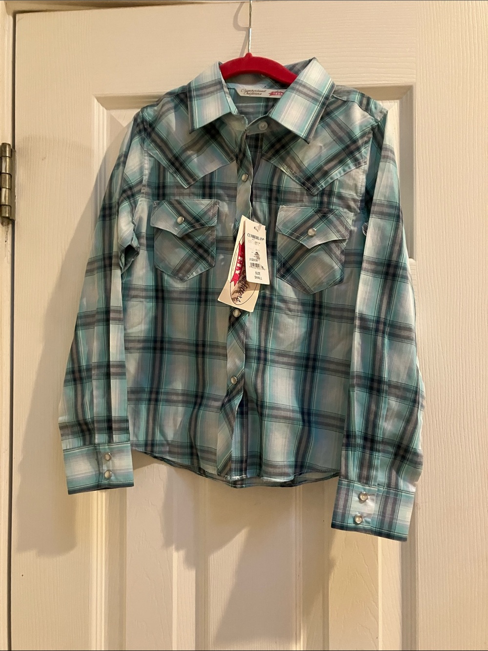 Children's Teal Plaid Button-Down Shirt - Western Style
